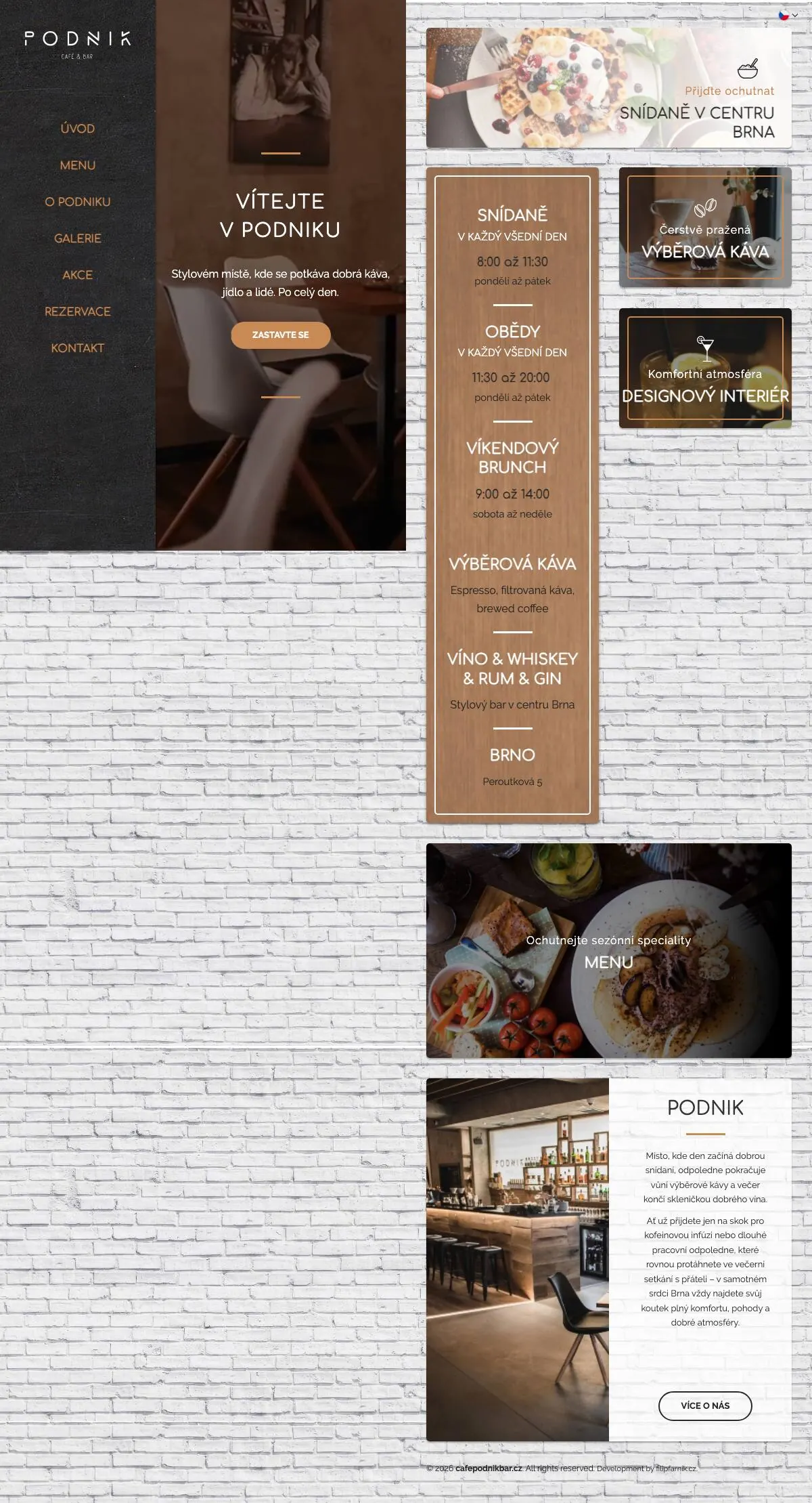 podnikcafebar.cz — celostránkový náhled webu